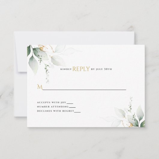 Cartons Réponse Mariage Eucalyptus & Or (Devant)