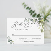 Cartons Réponse Mariage Eucalyptus simple et élégant (Debout devant)