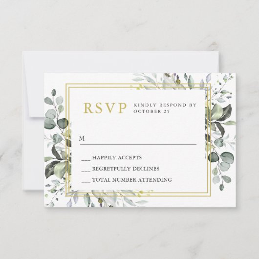 Cartons Réponse Mariage Eucalyptus simple et élégant (Devant)