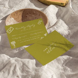 Cartons Réponse Mariage fantaisiste romantique vert dessiné à la m