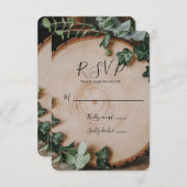 Cartons Réponse Mariage Feuillage Rustique & Tranche de Bois (Devant / Derrière)
