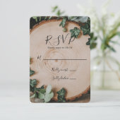 Cartons Réponse Mariage Feuillage Rustique & Tranche de Bois (Debout devant)