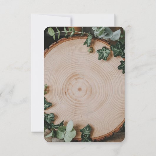 Cartons Réponse Mariage Feuillage Rustique & Tranche de Bois (Dos)