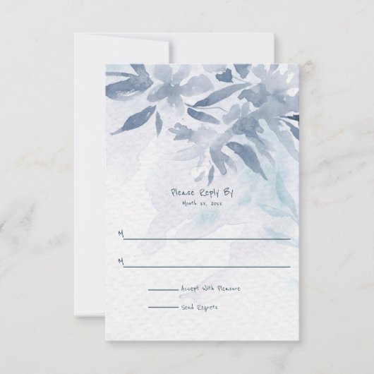 Cartons Réponse Mariage Feuille Aquarelle bleu doux (Devant)