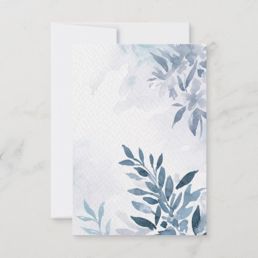 Cartons Réponse Mariage Feuille Aquarelle bleu doux (Dos)