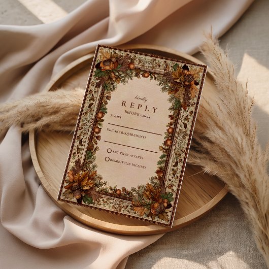 Cartons Réponse Mariage Feuille de Chêne d'Automne