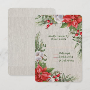 Cartons Réponse Mariage Feuille Red Poinsettia Green