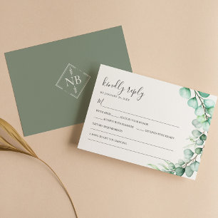Cartons Réponse Mariage Feuille simple Eucalyptus verdure