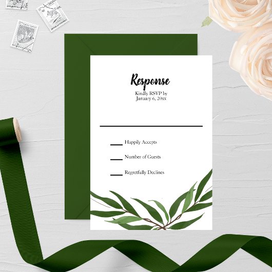 Cartons Réponse Mariage Feuille vert aquarelle
