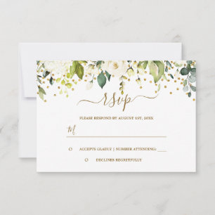 Cartons Réponse Mariage Fleur Blanche Or Confettis