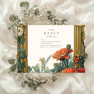 Cartons Réponse Mariage Fleur de Gérbera Art Nouveau Cadre Floral 