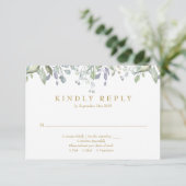 Cartons Réponse Mariage Fleur de Syringa Verdure Or (Debout devant)
