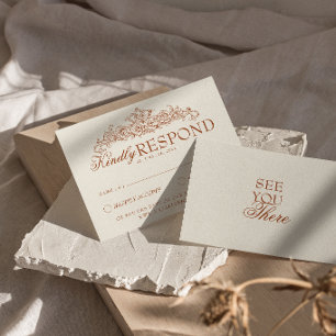 Cartons Réponse Mariage Fleur Orange Brûlé Vintage Argent de Poche