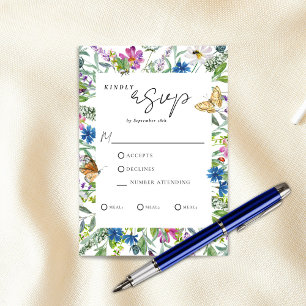 Cartons Réponse Mariage Fleur sauvage à papillon de printemps