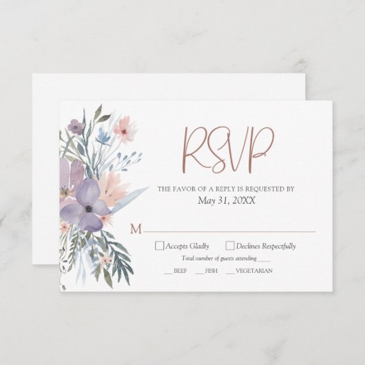 Cartons Réponse Mariage Fleur sauvage aquarelle (Devant / Derrière)