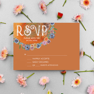 Cartons Réponse Mariage Fleur Sauvage Aquarelle Orange Brûlé