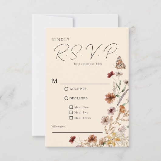 Cartons Réponse Mariage Fleur sauvage Boho (Devant)