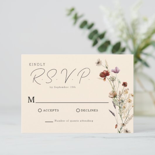 Cartons Réponse Mariage Fleur sauvage Boho Automne (Debout devant)