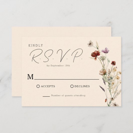 Cartons Réponse Mariage Fleur sauvage Boho Automne (Devant / Derrière)