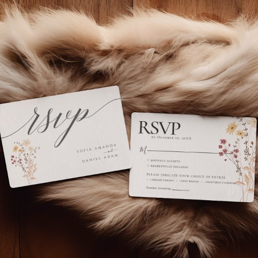 Cartons Réponse Mariage Fleur sauvage d'aquarelle d'automne