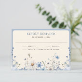 Cartons Réponse Mariage Fleur sauvage Dusty Blue Boho (Debout devant)