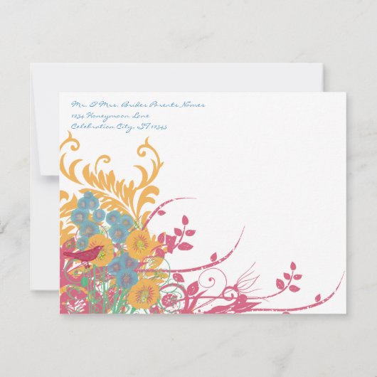 Cartons Réponse Mariage Fleur Sauvage Framboise Cire D'Abeille Aqu (Dos)