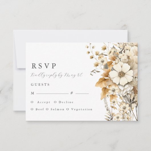 Cartons Réponse Mariage Fleur sauvage ivoire (Devant)