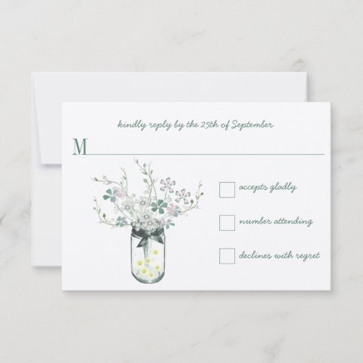 Cartons Réponse Mariage Fleur sauvage Mint Blush Mint Mason Jar (Devant)