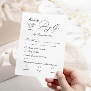 Cartons Réponse Mariage Fleur sauvage moderne Lavender violet