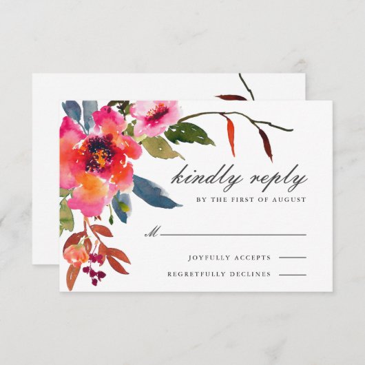 Cartons Réponse Mariage Fleur sauvage Rustique Boho (Devant / Derrière)