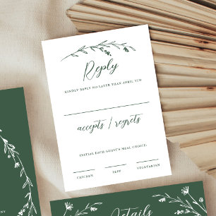 Cartons Réponse Mariage Fleur sauvage rustique élégant vert foncé
