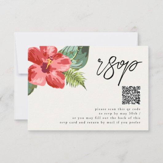 Cartons Réponse Mariage Fleur Tropicale et Code QR (Devant)