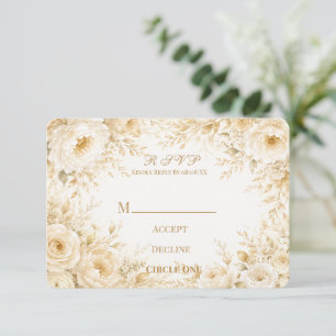 Cartons Réponse Mariage Fleurale Perle Champagne Ivoire