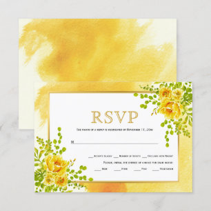 Cartons Réponse Mariage fleuri à fleurs d'aquarelle jaune