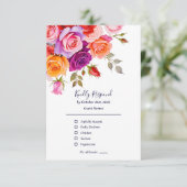 Cartons Réponse Mariage fleuri rose rouge et rose vif (Debout devant)