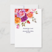 Cartons Réponse Mariage fleuri rose rouge et rose vif (Dos)