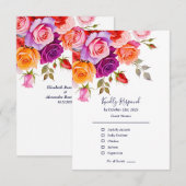 Cartons Réponse Mariage fleuri rose rouge et rose vif (Devant / Derrière)