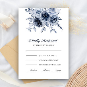 Cartons Réponse Mariage Fleurie Bleu Poussiéreux