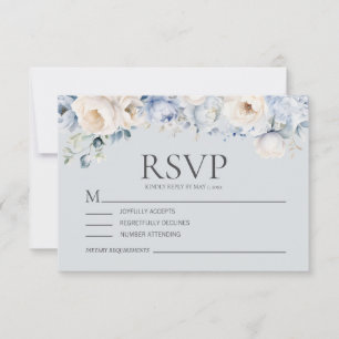 Cartons Réponse Mariage Fleurie Bleu Poussiéreux Crème Blanc