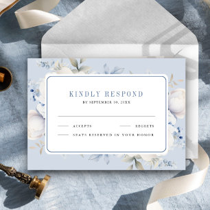 Cartons Réponse Mariage Fleurie Bleu Poussiéreux et Blanc