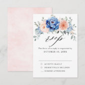Cartons Réponse Mariage Fleurie Rose Pâle et Ardoise Bleu Marine (Devant / Derrière)