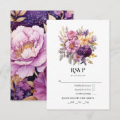 Cartons Réponse Mariage Fleuris Mauve et Or (Devant / Derrière)
