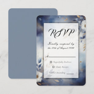 Cartons Réponse Mariage Fleurs Bleu Nuit et Or