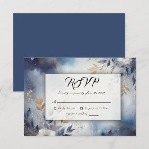 Cartons Réponse Mariage Fleurs Bleu Nuit et Or