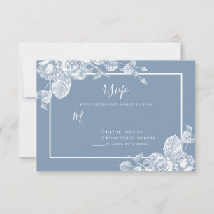 Cartons Réponse Mariage Fleurs Bleu Poussiéreux