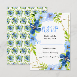 Cartons Réponse Mariage Fleurs Bleues et Nuit avec Feuillage