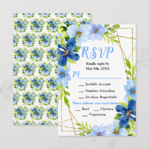 Cartons Réponse Mariage Fleurs Bleues et Nuit avec Feuillage