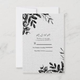 Cartons Réponse Mariage Fleurs Botaniques Noir + Blanc Vintage