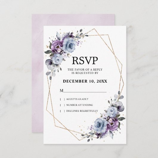 Cartons Réponse Mariage Fleurs de Lilac Bleu Poussiéreux Violet Na (Devant / Derrière)