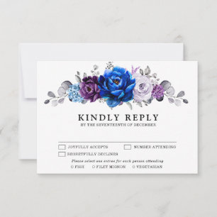 Cartons Réponse Mariage Fleurs de Lilas Violet Bleu Royal